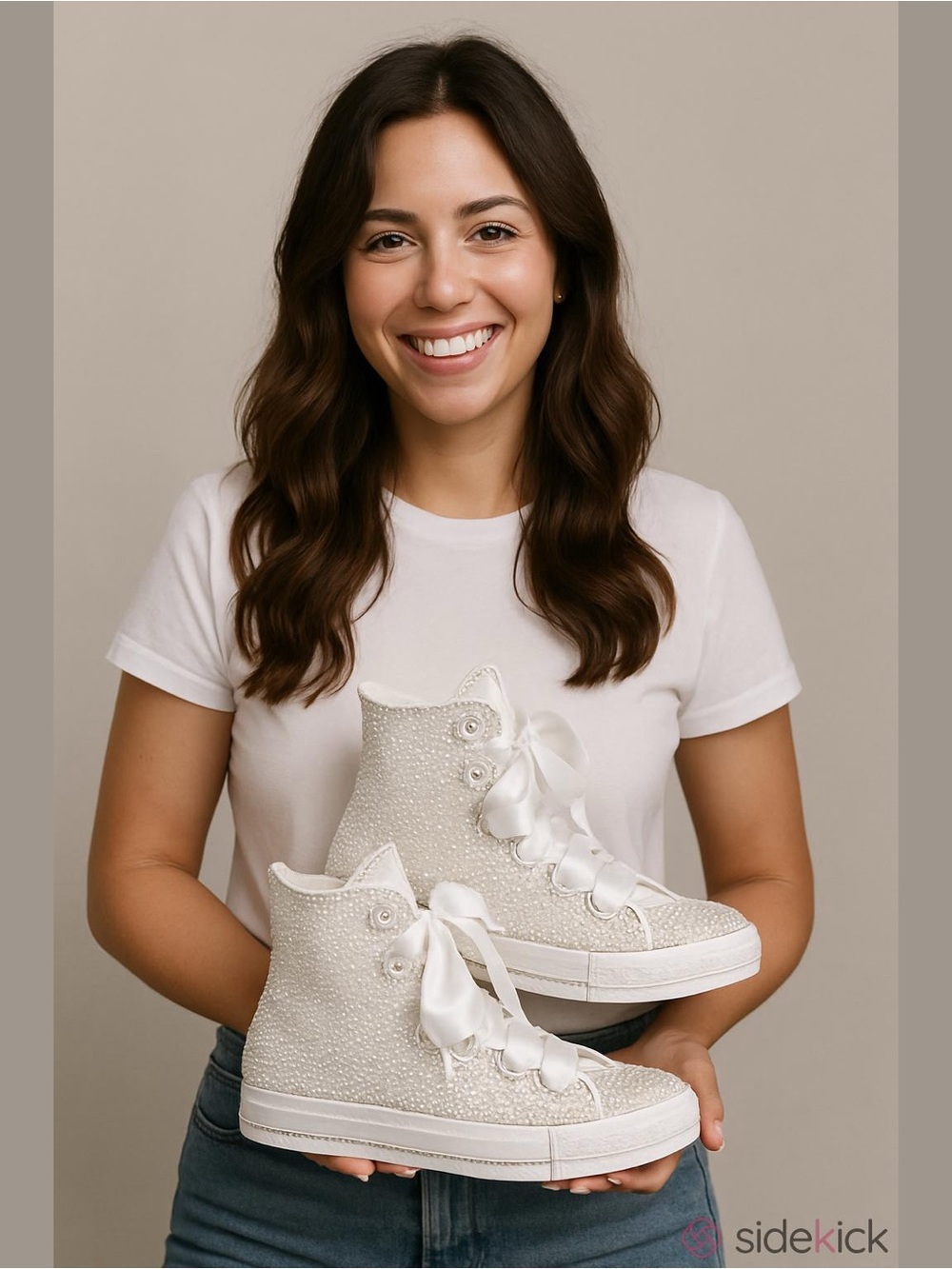Converse Chuck Taylor All Stars Custom Pearl Embellished High Tops Sneakers, 7